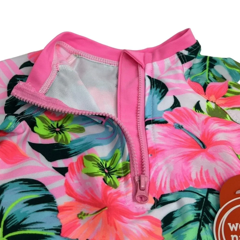 Wonder Nation Swimsuit Toddler Sz 18M Tropical Hawaiian Floral UPF 50 Rash Guard - Picture 3 of 12